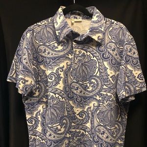 Brioni Men’s Blue Paisley Polo Shirt, XL